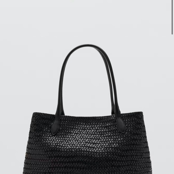 Mango Handbags - Mango Woven Leather Tote Bag - Black